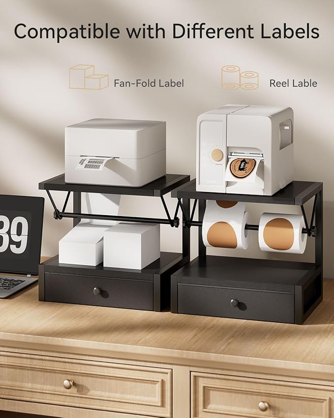 IBUYKE Label Holder for Rolls and Fan-Fold Labels, Wooden Thermal Shipping - Image 5