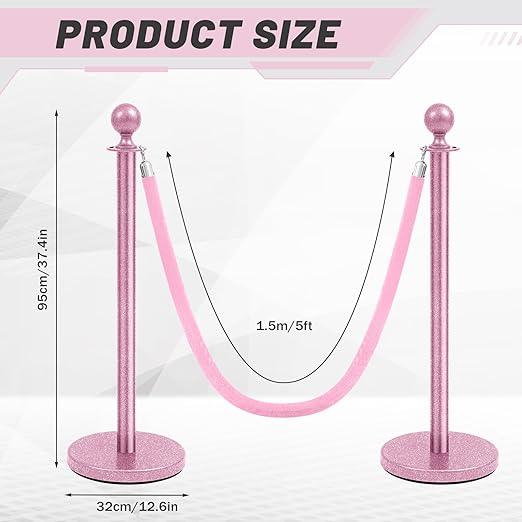 Ferraycle 4 Pcs Stainless Steel Stanchions Post Queue 38 Inch, 5 ft Velvet - Image 2