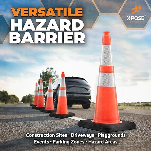 Xpose Safety 36 Inch Orange Slim Line Traffic Cones Heavy Duty 12lb 6" & 4" - Image 7