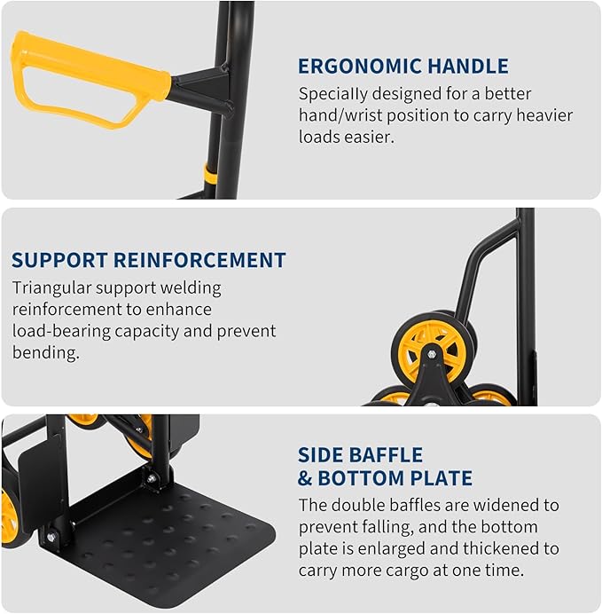 3 in 1 Industrial Convertible Stair Climbing Cart, 1000 LBS Capacity Folding - Image 3