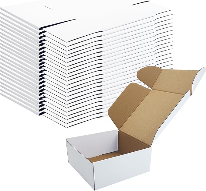 7x7x3 Inches White Shipping Boxes Set of 25，Cardboard Boxes Recyclable by Piscepio