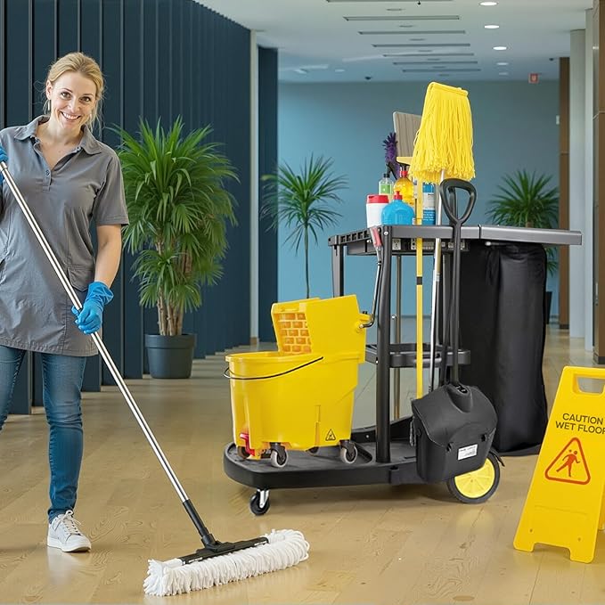 ALANNG Cleaning Cart for Housekeeping & Commercial Use, Janitorial Service Cart - Image 2