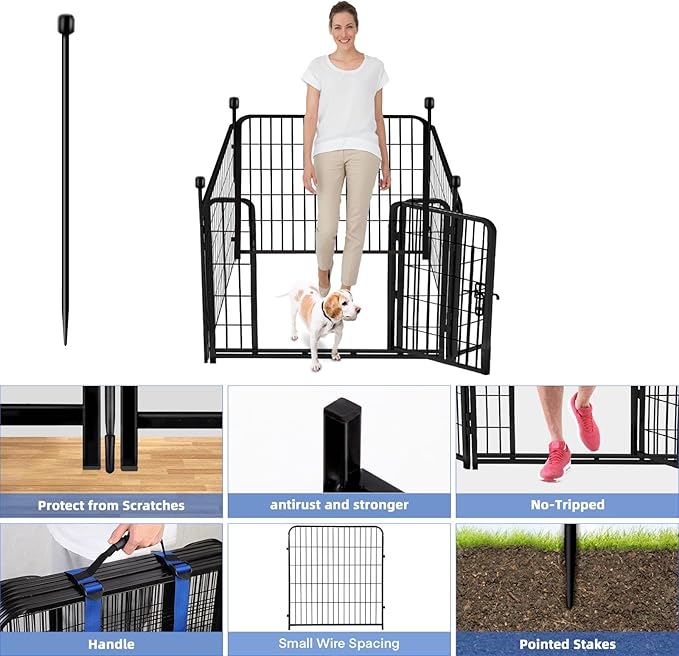 ADAVIN 32 in Garden Fences and Borders, 1 Gate+3 Panels Dog Fence Outdoor - Image 2
