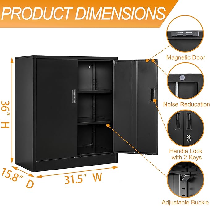 BESFUR Metal Storage Cabinet 36" H, Garage Storage Cabinet - Image 3