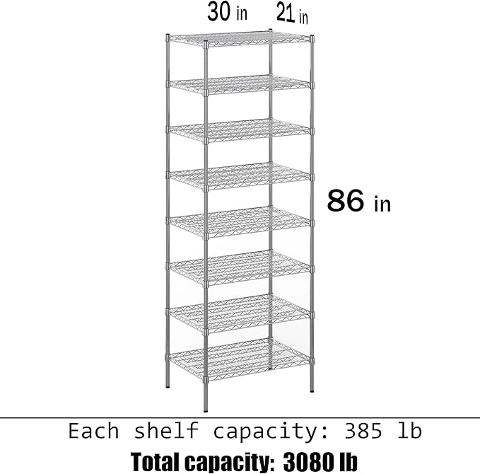 21" Deep x 30" Wide x 86" Height Wire Shelving Kit | 8-Tier | NSF Commercial - Image 3