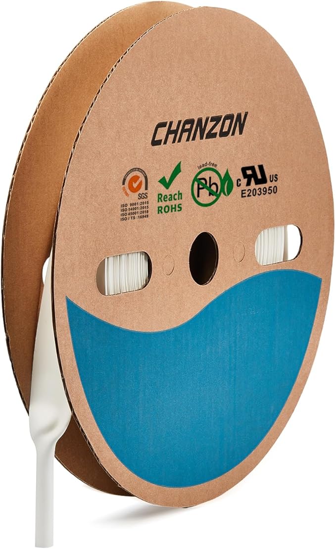 Chanzon 2:1 Ratio - 80Ft Roll - 9/16" Heat Shrink Tubing 2:1 White Polyolefin by Chanzon