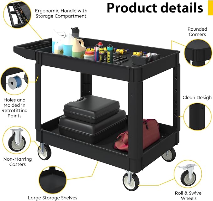 Heavy Duty Utility Rolling Tool Cart, 1000 lbs Capacity Utility Service Cart - Image 5