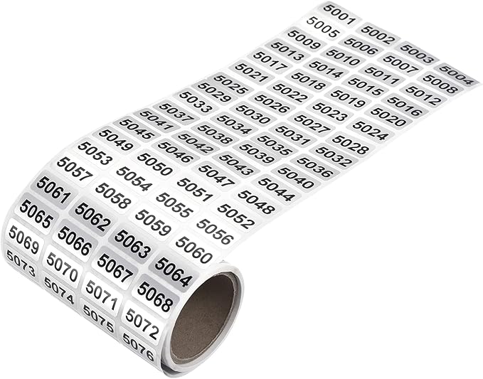 MECCANIXITY 5001 to 6000 Consecutive Number Stickers Inventory Label Black by MECCANIXITY