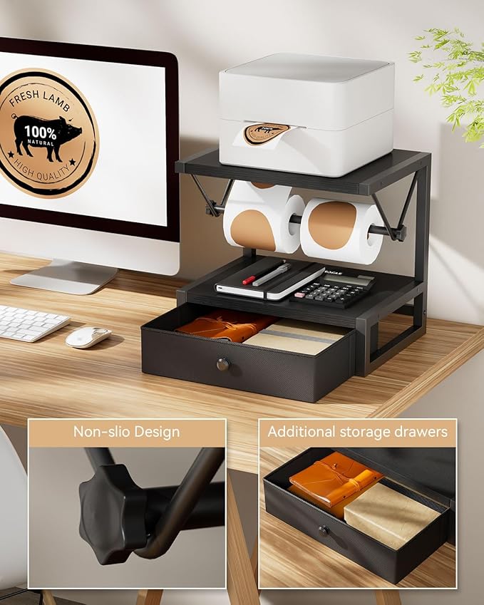 IBUYKE Label Holder for Rolls and Fan-Fold Labels, Wooden Thermal Shipping - Image 4