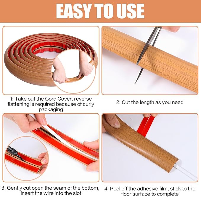 Floor Cord Cover Cavity 0.8"x0.37" Self Adhesive Cord Hider, 3.3FT Low Profile - Image 8