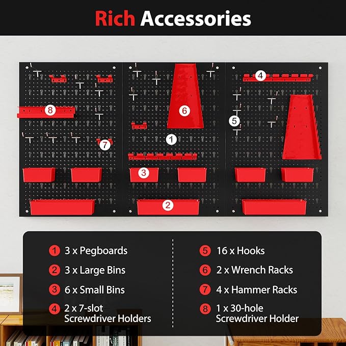 Goplus Pegboard Wall Organizer, 9-Bin Parts Rack Organizer w/Hammer Racks - Image 8