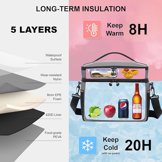 EVERFUN Small Cooler Lunch Box Mini Leak-Proof Soft Double Deck 24 Can Personal - Image 2