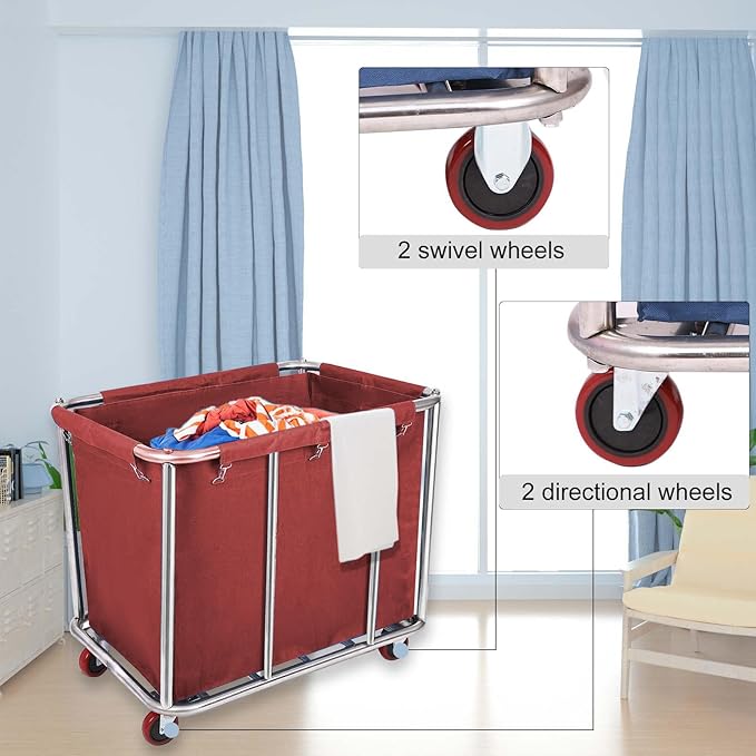 10 Bushels Laundry Cart Commercial/Home, Heavy Duty Large Stainless Steel - Image 2