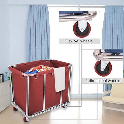 10 Bushels Laundry Cart Commercial/Home, Heavy Duty Large Stainless Steel - Image 2