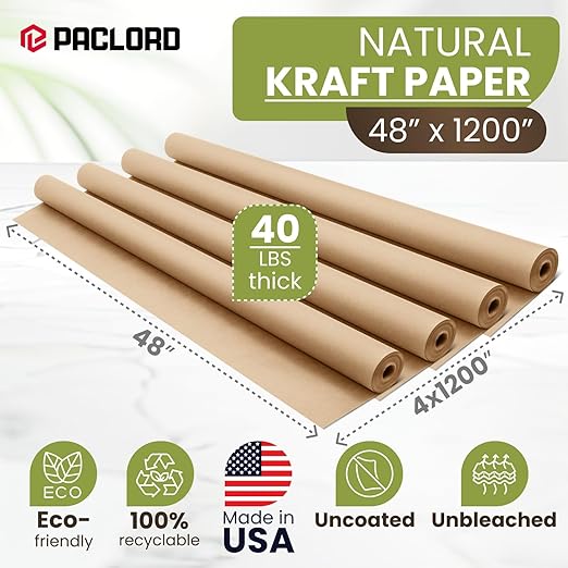 48" x 1200" Natural Kraft Paper Roll – Made in USA, 100% Recyclable Brown - Image 2