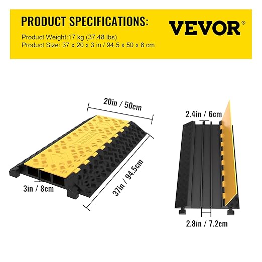 VEVOR 3-Channel Rubber Cable Protector Ramps Heavy Duty 44000Lbs Load Capacity - Image 7