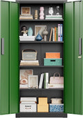 Greenvelly 63" H Metal Storage Cabinet Black Green, Locking Metal Cabinet by Greenvelly
