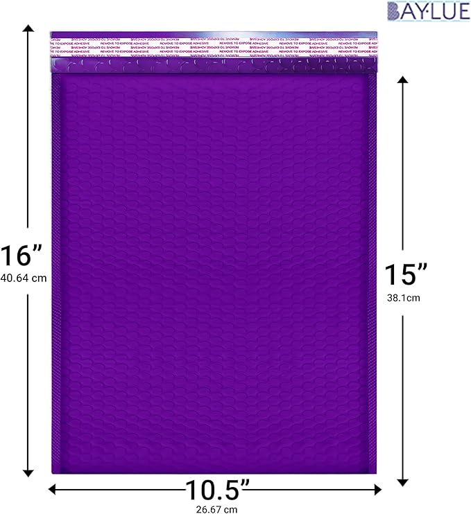Purple 10.5x16 Inch Poly Bubble Mailers #5 | Self Seal Large Padded Envelopes | - Image 2