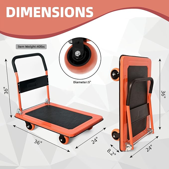 Platform Truck Heavy Duty Cart, 1100Lbs Hand Truck Push Cart Dolly - Image 2