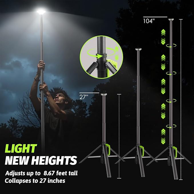 Camping Light with Stand, 8.4 FT Rechargeable Work Light, 6000mAh - Image 2