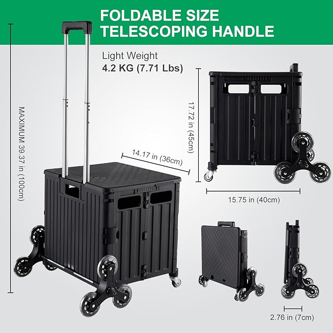 Foldable Utility Cart with Stair Climbing Wheels, Collapsible Rolling Crate - Image 4