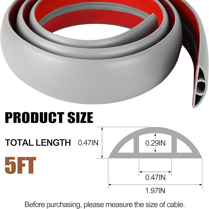 MYFAMIREA 5FT Floor Cord Cover for Wire Self Adhesive Cable Cavity Management - Image 2