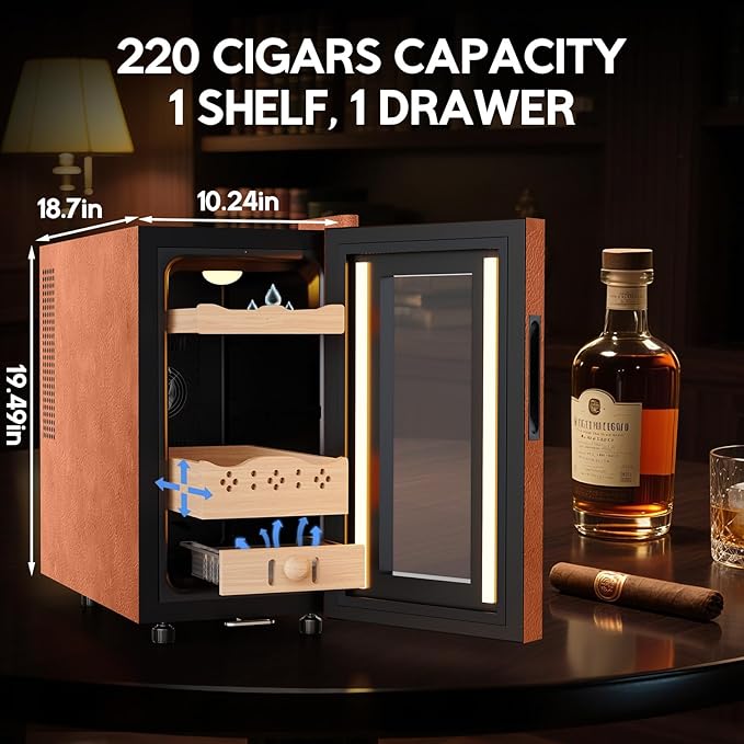 Tylza Leather Trim Cigar Humidor, 25L Cigar Humidor Cabinet - Image 7