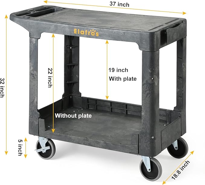 ELAFROS Heavy Duty Plastic Utility Cart Flat top 37 x 18.8 Inch - Image 2
