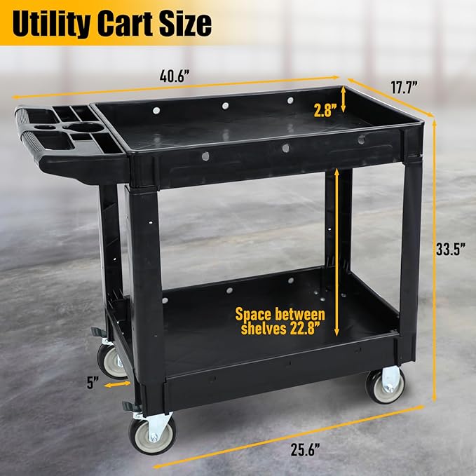 Utility Rolling Tool Cart, 40 x 17-Inch Plastic Rolling Carts Huge Storage - Image 3