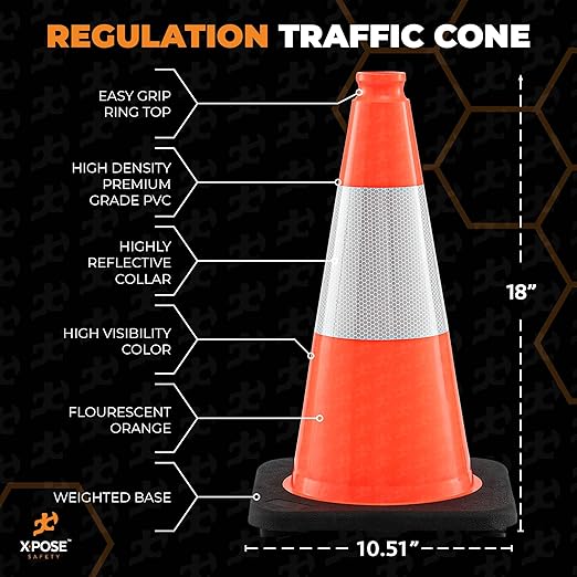 Xpose Safety 18 Inch Orange Traffic Cones 6" Collar - Image 2