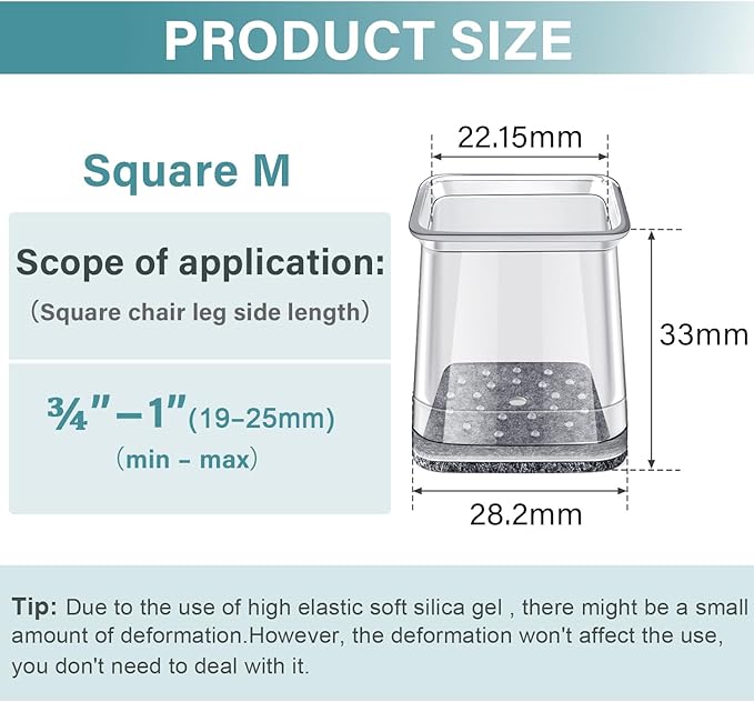 Ansible 24 Pcs Chair Leg Floor Protectors Square, Silicone Felt Furniture Leg - Image 7