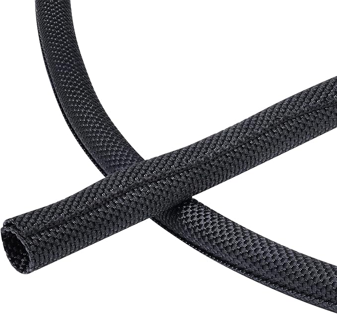Black Braided Cable Management Sleeves Wire Loom Tubing Cord Protector by BuyUneed