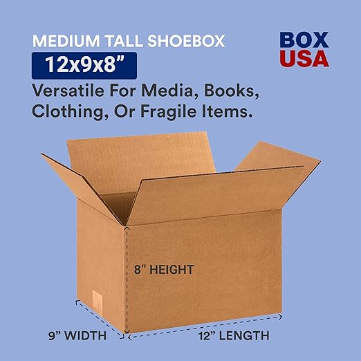 BOX USA 12 x 9 x 8 Corrugated Cardboard Boxes, Small 12"L x 9"W x 8"H, Storage - Image 2