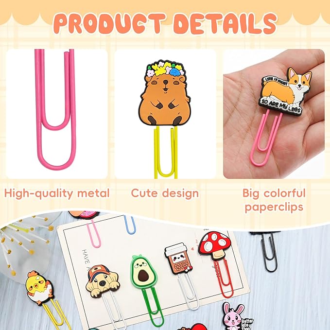 200 PCS Random Paper Clips Metal Paperclip Large Size Paper Clip Cute Bookmark - Image 3