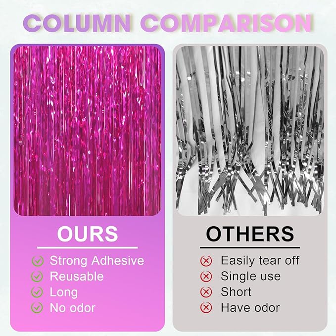 3 Pack 3.3x8.2 Feet Pink Foil Fringe Backdrop Curtains, Tinsel Streamers - Image 5