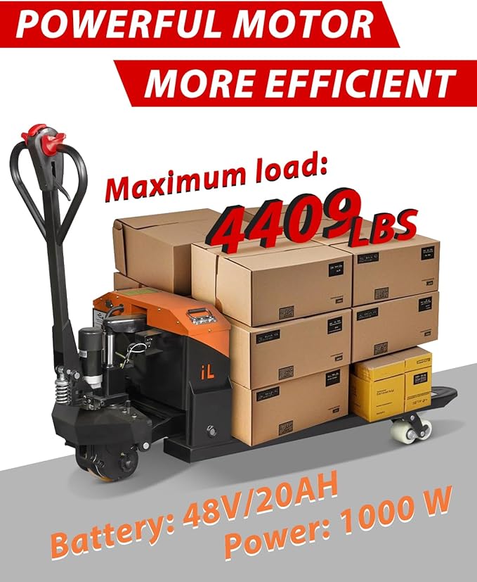Electric Pallet Jack Truck 4400lbs Capacity - 48V 1000W 20Ah Powered Pallet - Image 3