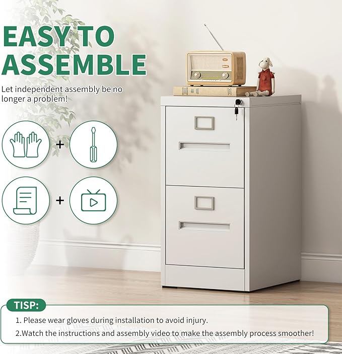 Metal File Cabinet with Drawer, Vertical File Cabinet with Lock - Image 7