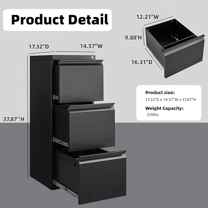 Vertical 3 Drawer File Cabient - Image 2