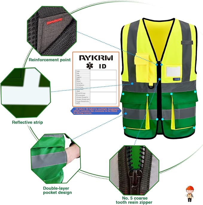 XSMALL High Visibility REFLECTIVE WORK Yellow green Safety Vest - Image 3