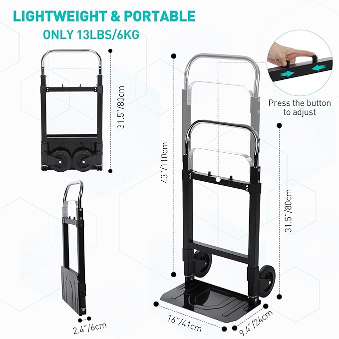 RedSwing Dolly Cart Folding Hand Truck, Portable Convertible Dolly Heavy Duty - Image 2