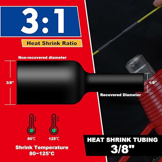 3/8" Heat Shrink Tubing, 32.8 Feet Roll Industry Marine Grade 3:1 Shrink Ratio - Image 5