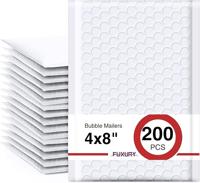 Fuxury Bubble Mailers 4x8 Inch White 200 Pack Padded Envelopes Usable Size 4x7" by Fuxury
