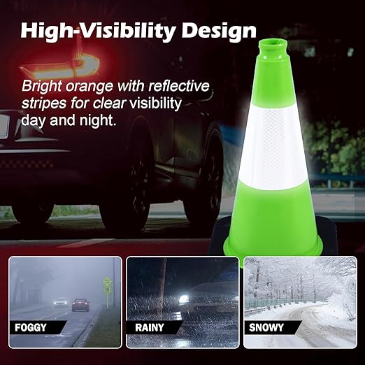 4 Pack 18 Inch Green PVC Traffic Cones Black Base Stable Durable, Parking Lot - Image 4