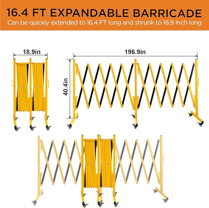TECSPACE Industrial Expandable Metal Barricade, Expansion Size 16.4 FT - Image 2
