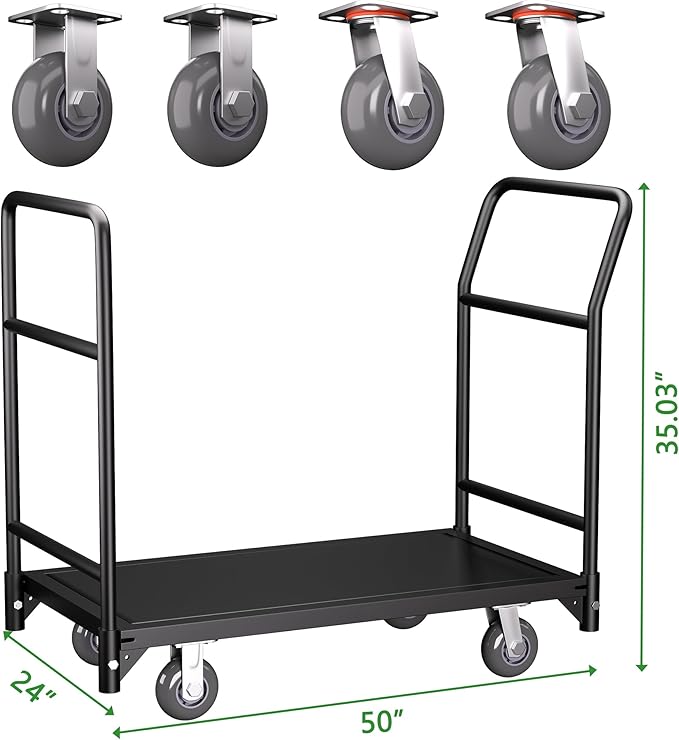 Platform Truck Cart, 37.2"x31"x45.6" Heavy Duty Push Cart Dolly, 2100lbs - Image 6