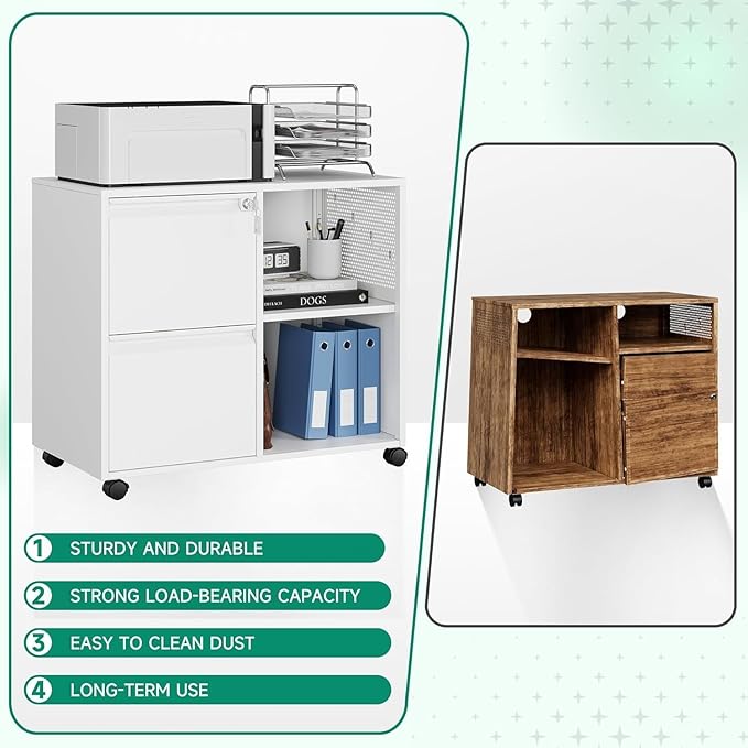 Letaya Mobile File Cabinet, Metal Lateral Rolling Printer Stand Filing Cabinets - Image 4