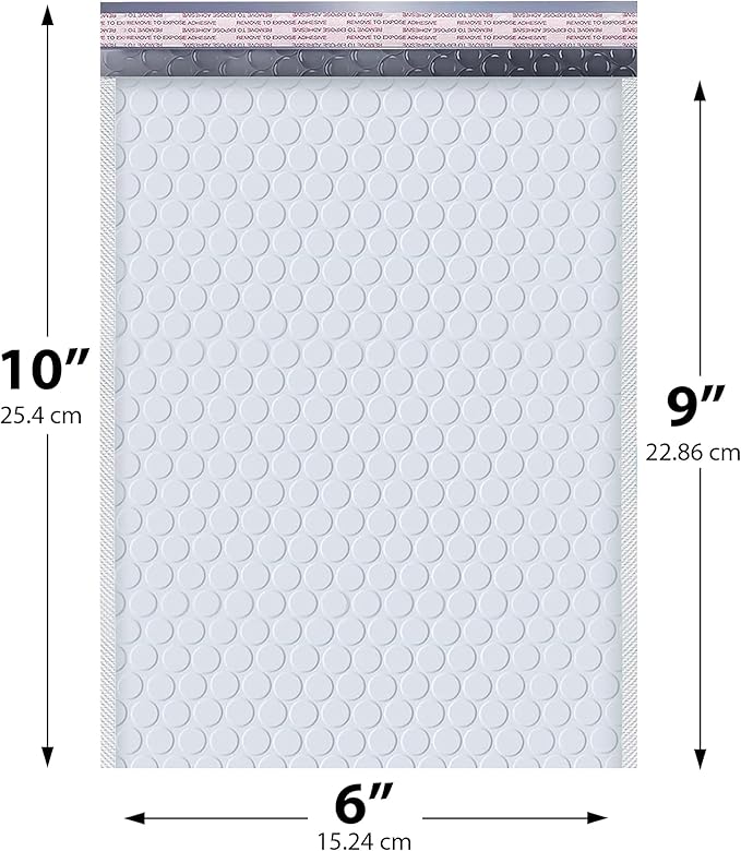 White Small Poly Bubble Mailers 6x10 inch #0 | Self Seal Padded Envelopes | - Image 2
