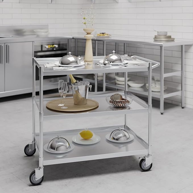 3 Shelf Stainless Steel Tubular Utility Cart | 21 in. Wide X 33 in. Long X 33 - Image 5