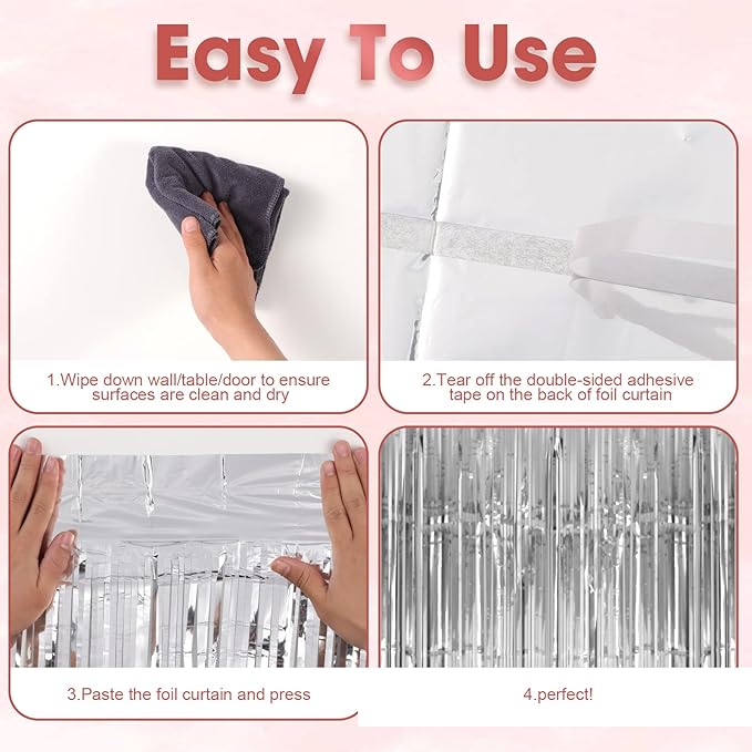 3 Pack 3.3x8.2 Feet Silver Foil Fringe Backdrop Curtains, Tinsel Streamers - Image 4