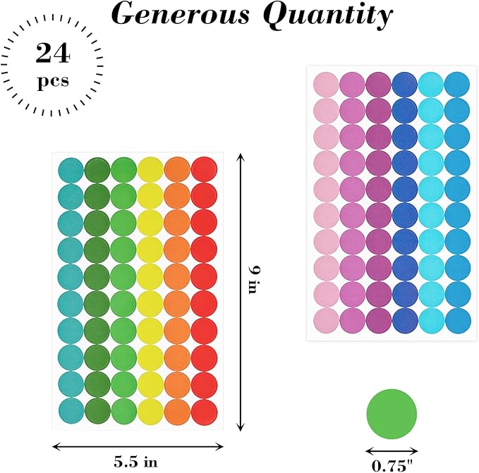 SallyFashion 1440PCS 3/4 inch Colored Round Coding Dot Labels, 8 Color Polka - Image 2